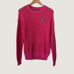 Victoria's Secret PINK Forenza Hot Pink Cotton Shaker Knit Sweater XS P Patch
